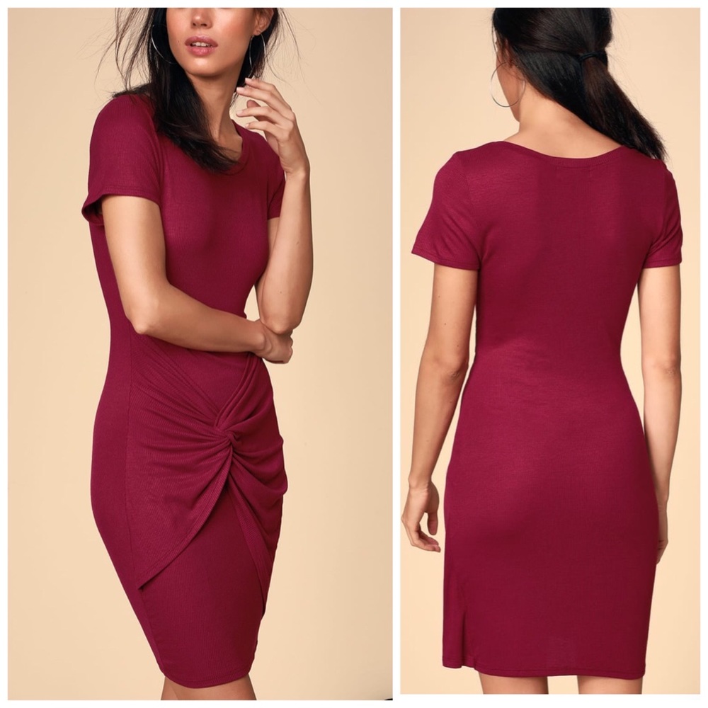😍Lulus Ribbed Twist-Front T-Shirt Dress